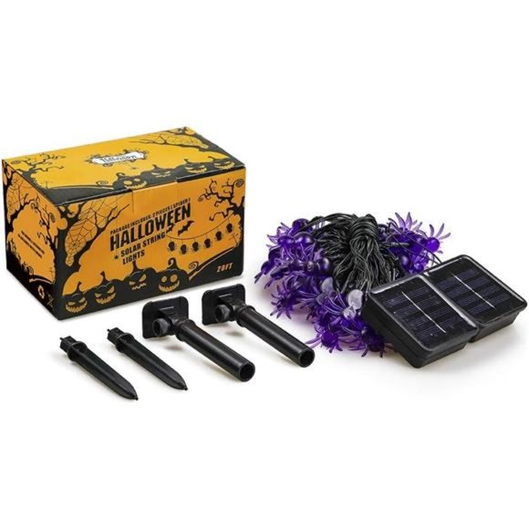 Halloween Solar String Lights,2Pack 30LED 20ft Purple Spider Lights with 8 Modes - Picture 2 of 6